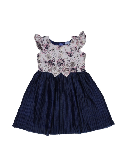 Doodle Girls Navy Blue Printed Fit and Flare Dress
