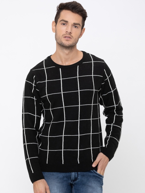 Globus Men Acrylic Black Checked Pullover Sweater