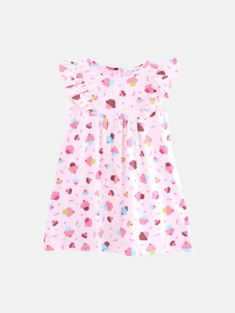 Beebay Girls Pink Printed Fit and Flare Dress