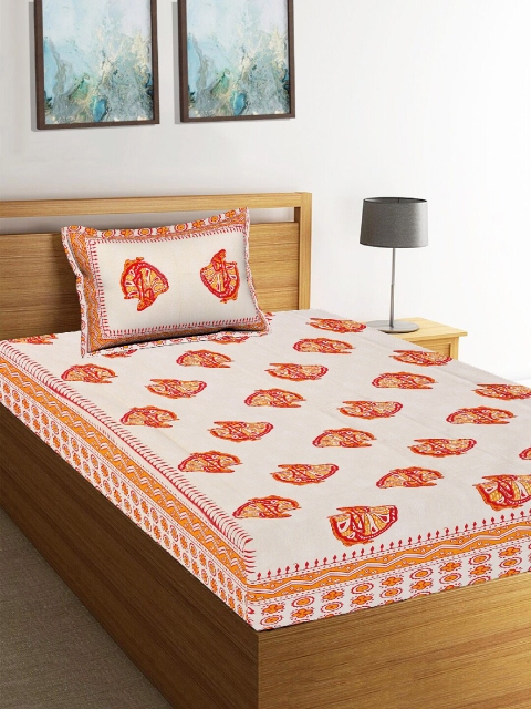 Tistabene White & Orange Ethnic Motifs 180 TC Cotton Single Bedsheet With Pillow Cover
Tistabene White & Orange Ethnic Motifs 180 TC Cotton Single Bedsheet With Pillow Cover