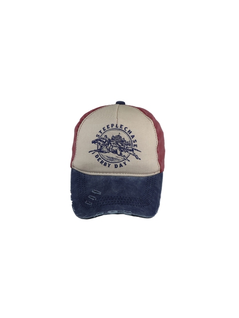 iSWEVEN Unisex Beige & Navy Blue Printed Adjustable Snapback Cap