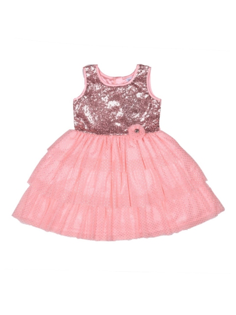 Doodle Girls Peach-Coloured Self Design Fit and Flare Dress