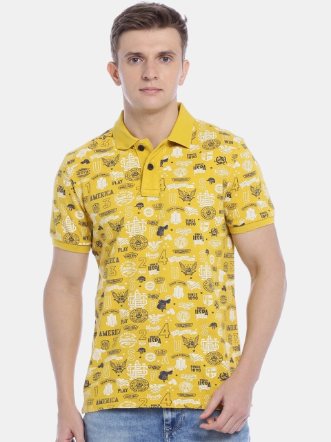 U.S. Polo Assn. Denim Co. Men Yellow Printed Polo Collar T-shirt