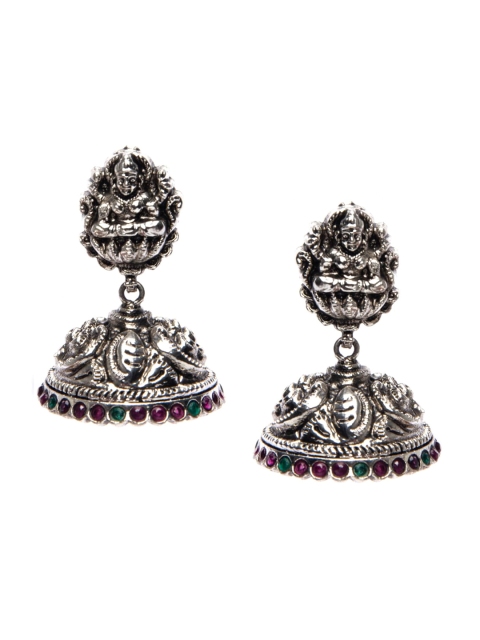 Alankruthi Silver-Toned & Pink Contemporary Drop Earrings