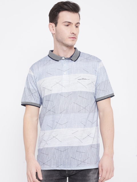 Duke Men Blue Striped Polo Collar T-shirt