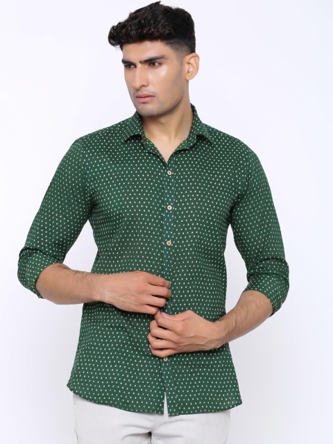 Tistabene Men Green Comfort Slim Fit Printed Casual Shirt