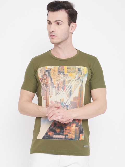 Duke Men Green Printed Round Neck Cotton T-shirt
