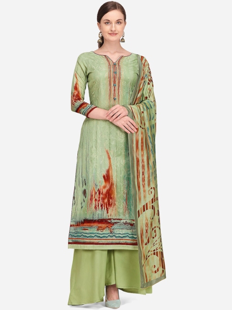 Stylee LIFESTYLE Women Olive Green & Rust Orange Abstract Digitally Printed Unstitched Dress Material