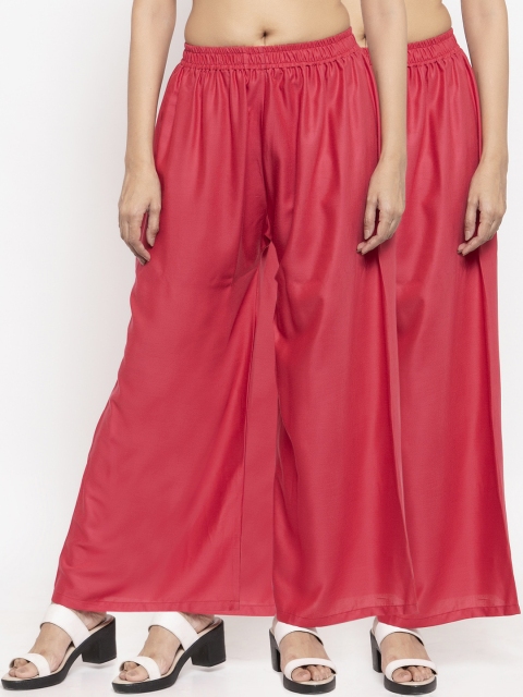 NEUDIS by Dhrohar Women Pack Of 2 Pink Solid Flared Palazzos
