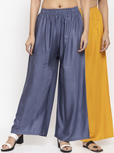 NEUDIS by Dhrohar Women Pack Of 2 Solid Flared Palazzos, Grey
