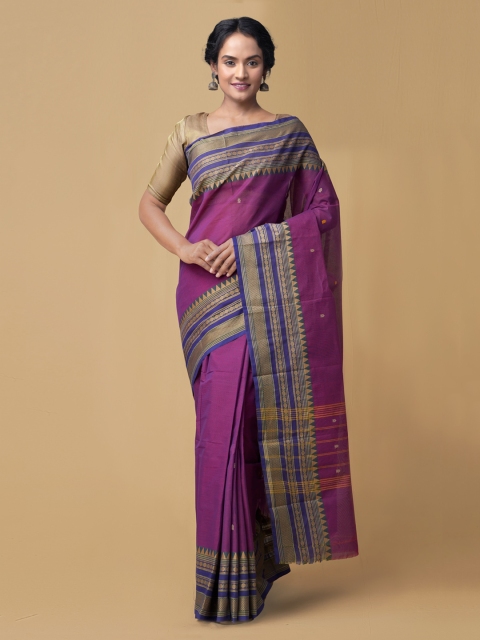 Unnati Silks Purple Pure Cotton Solid Chettinad Saree