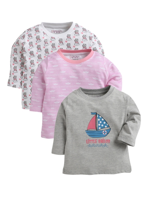BUMZEE Kids Pack Of 3 Printed Round Neck T-shirt, Grey