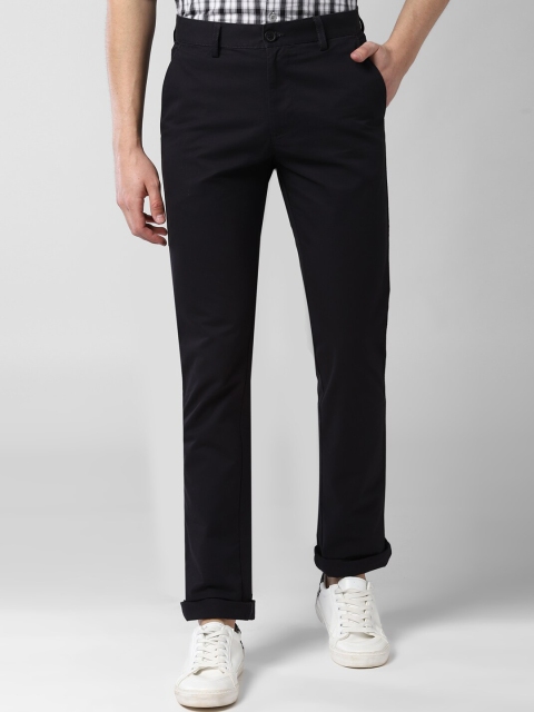 Peter England Casuals Men Black Slim Fit Solid Regular Trousers