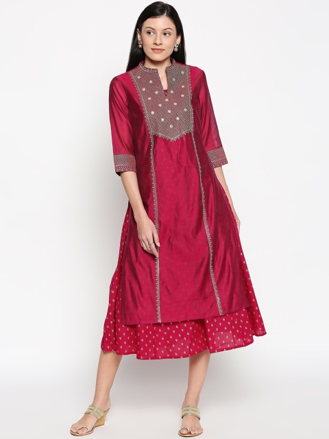 RANGMANCH BY PANTALOONS Women Maroon Self Design A-Line Dress