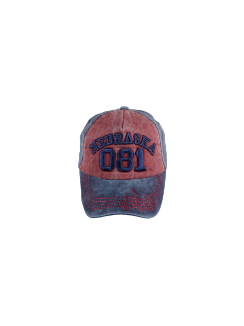 iSWEVEN Unisex Blue & Red Embroidered Snapback Cap