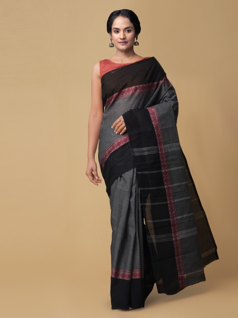 Unnati Silks Black Checked Kanjeevaram Saree