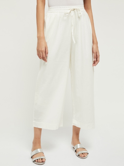 max Women Off-White Solid Wide Leg Palazzos