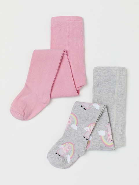 H&M Girls 2 Pack Fine Knit Tights, Pink