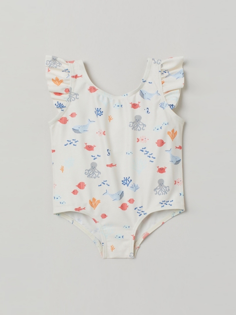 H&M Girls White Flounce-Trimmed Swimsuit