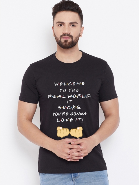 wesquare Men Black Printed Round Neck T-shirt