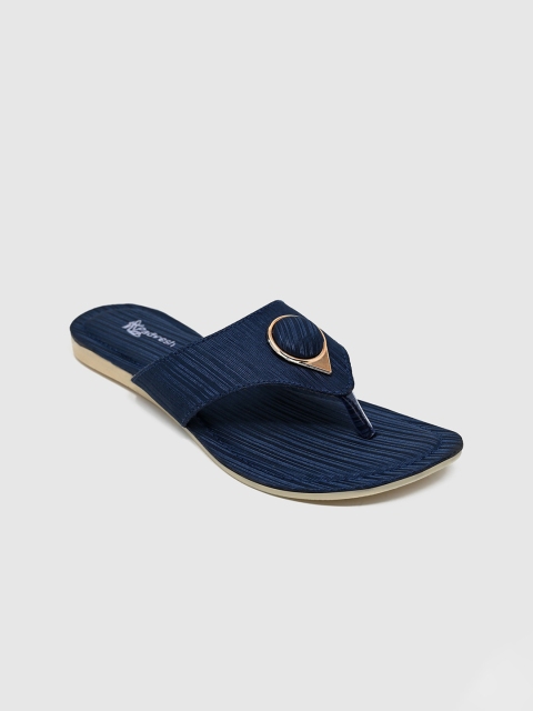 Padvesh Women Navy Blue Solid T-Strap Flats