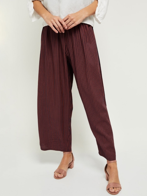 max Women Brown & Black Striped Wide-Leg Palazzos
