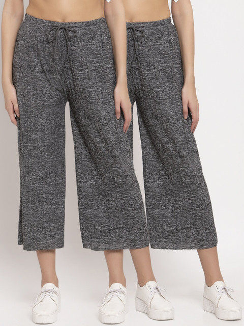 KLOTTHE Women Pack Of 2 Grey Solid Wide Leg Palazzos 
KLOTTHE Women Pack Of 2 Grey Solid Wide Leg Palazzos