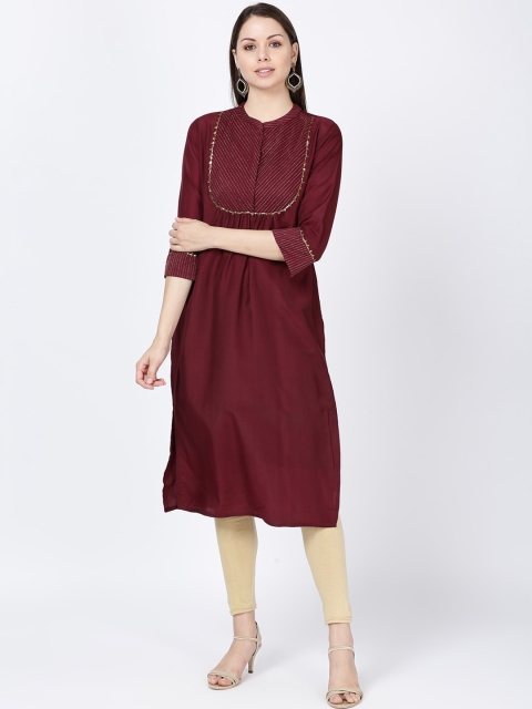 Soch Women Maroon Solid Straight Kurta