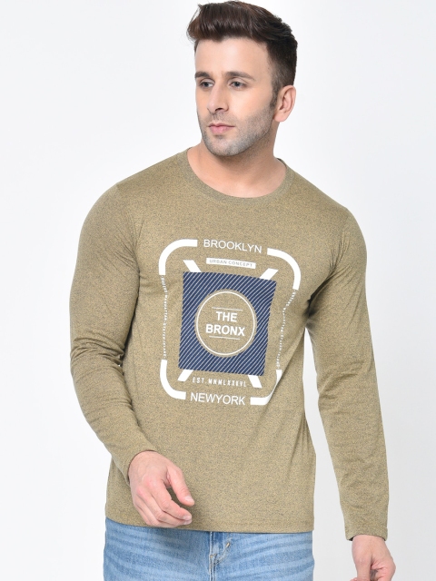 Chkokko Men Beige Printed Round Neck T-shirt
