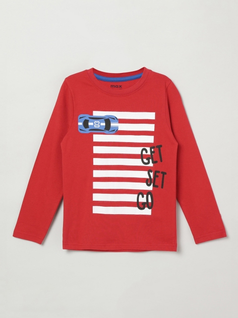 max Boys Red Printed Round Neck Pure Cotton T-shirt