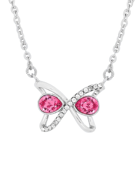 Mahi Pink & White Rhodium-Plated Silver-Toned Swarovski Crystal Necklace