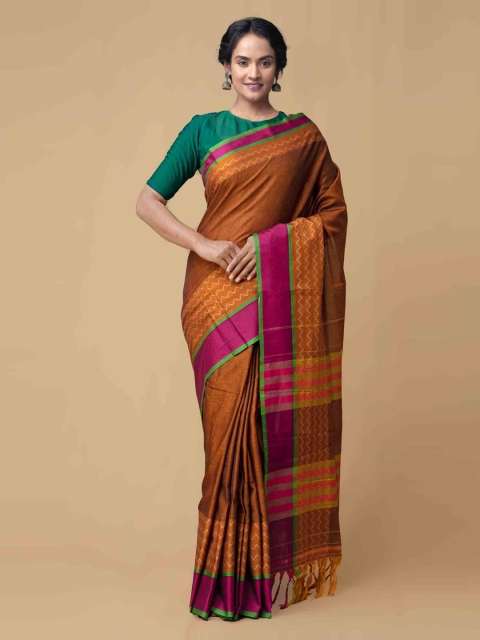 Unnati Silks Orange Pure Cotton Woven Design Narayan Peth Saree