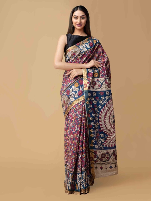 Unnati Silks Pink Cotton Printed Kalamkari Saree