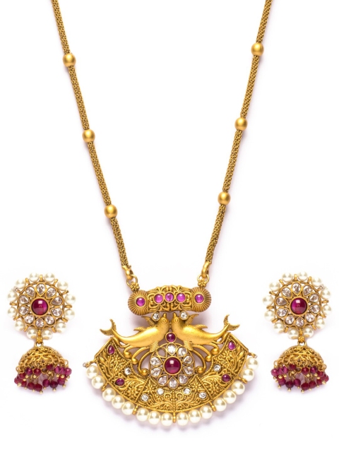 Alankruthi Gold-Plated Pink & White Stone Studded Fish Design Chain Pendant Jewellery Set
Alankruthi Gold-Plated Pink & White Stone Studded Fish Design Chain Pendant Jewellery Set