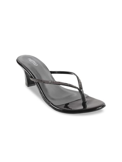 Metro Women Black Embellished Block Heels