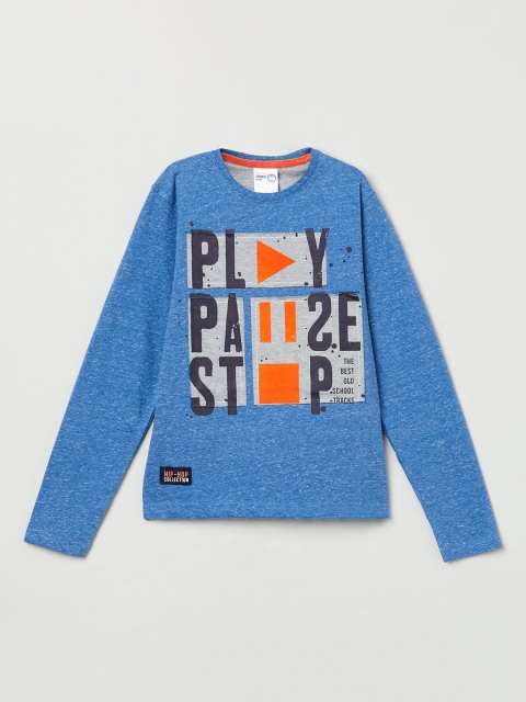max Boys Blue Printed Round Neck T-shirt
