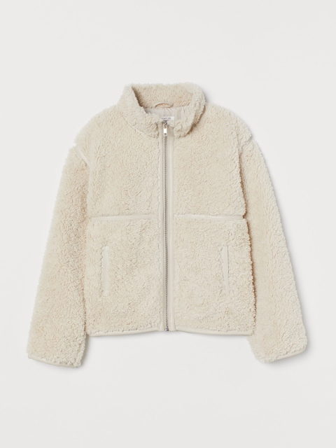 H&M Girls Cream-Coloured Faux Shearling Jacket