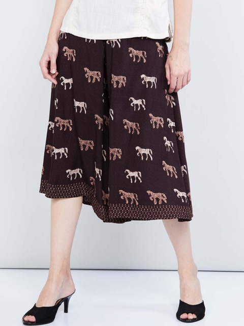 max Women Brown Printed Flared Palazzos