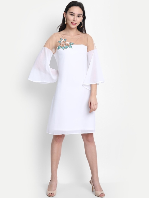 LY2 Women White Solid A-Line Dress