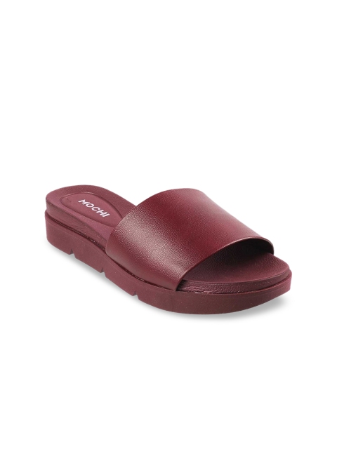 Mochi Women Maroon Solid Mules