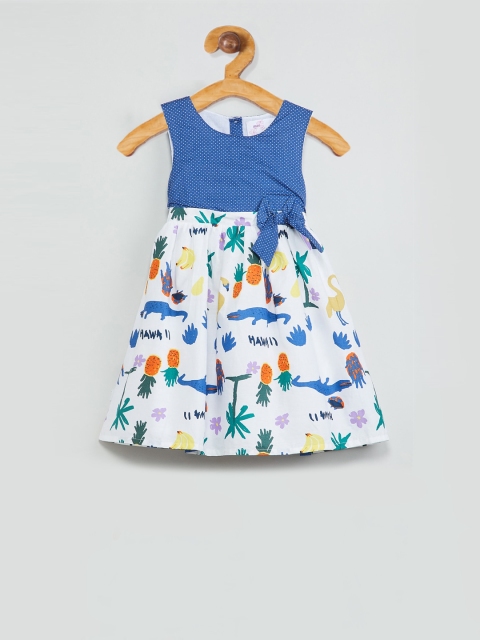 max Girls White Printed Fit and Flare Dress