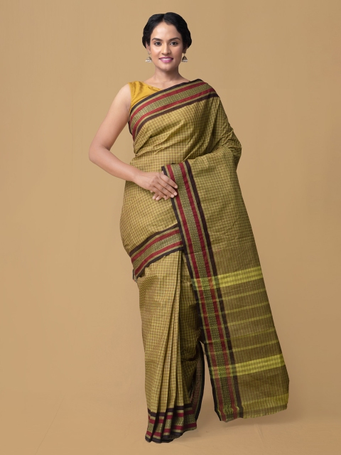 Unnati Silks Green Pure Cotton Printed Handloom Chettinad Saree