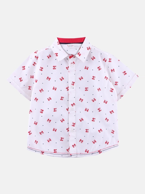Beebay Boys White & Red Regular Fit Printed Casual Shirt