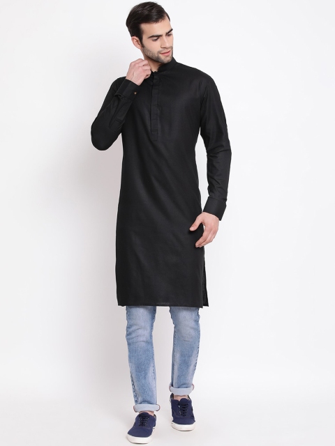 VASTRAMAY Men Black Solid Straight Kurta