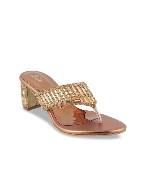 Mochi Women Gold-Toned Embellished Block Heels