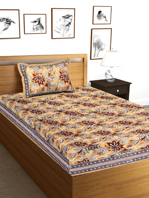 Tistabene Red & Beige Printed 178 TC 1 King Bedsheet With 2 Pillow Covers