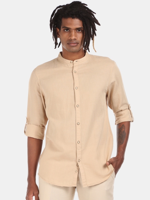 Cherokee Men Beige Regular Fit Solid Casual Shirt