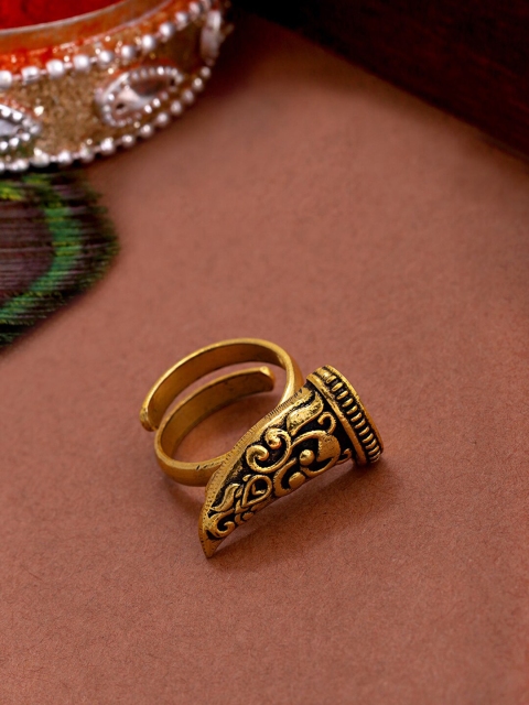 Studio Voylla Oxidised Gold-Plated Tiger's Nail Adjustable Finger Ring