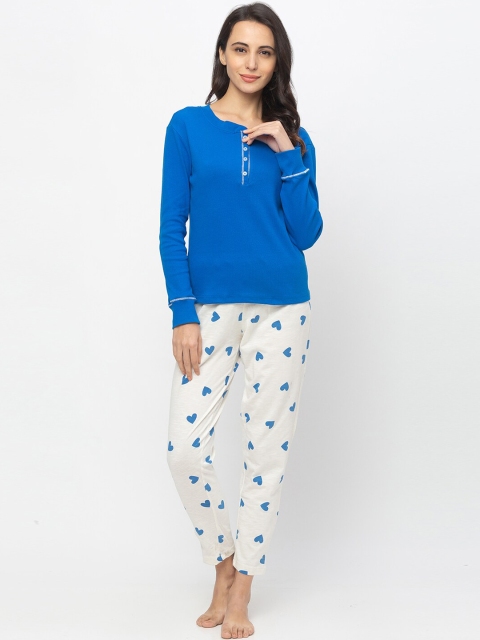 Nick&Jess Women Blue & White Night Suit