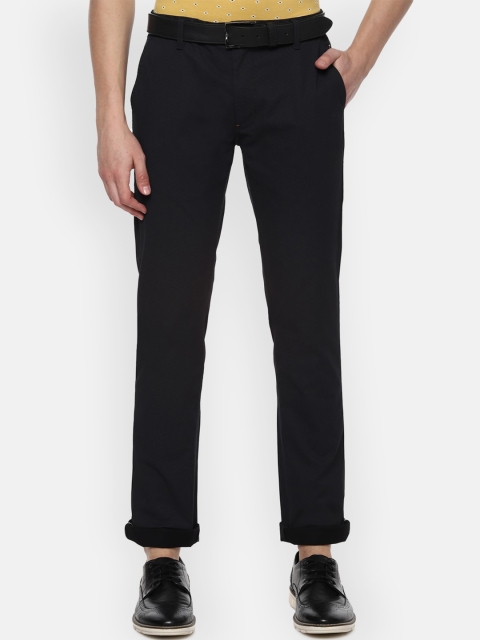 Louis Philippe Sport Men Black Slim Fit Solid Regular Trousers